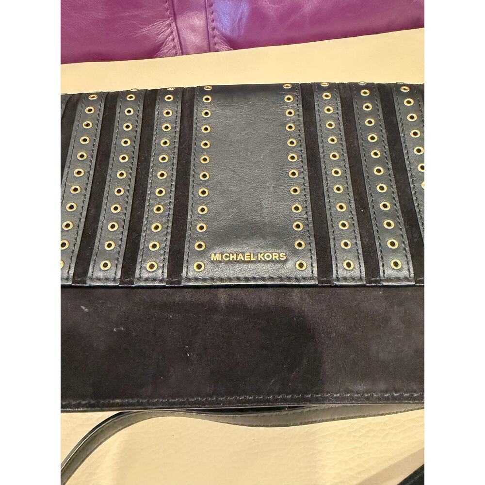 Michael Kors Black Brooklyn Grommet Large Leather and Suede Crossbody Bag